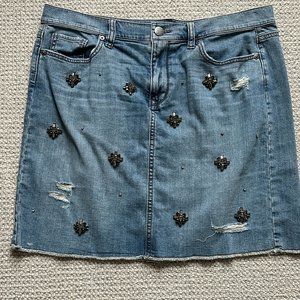 Loft Denim Skirt (distressed with crystals)